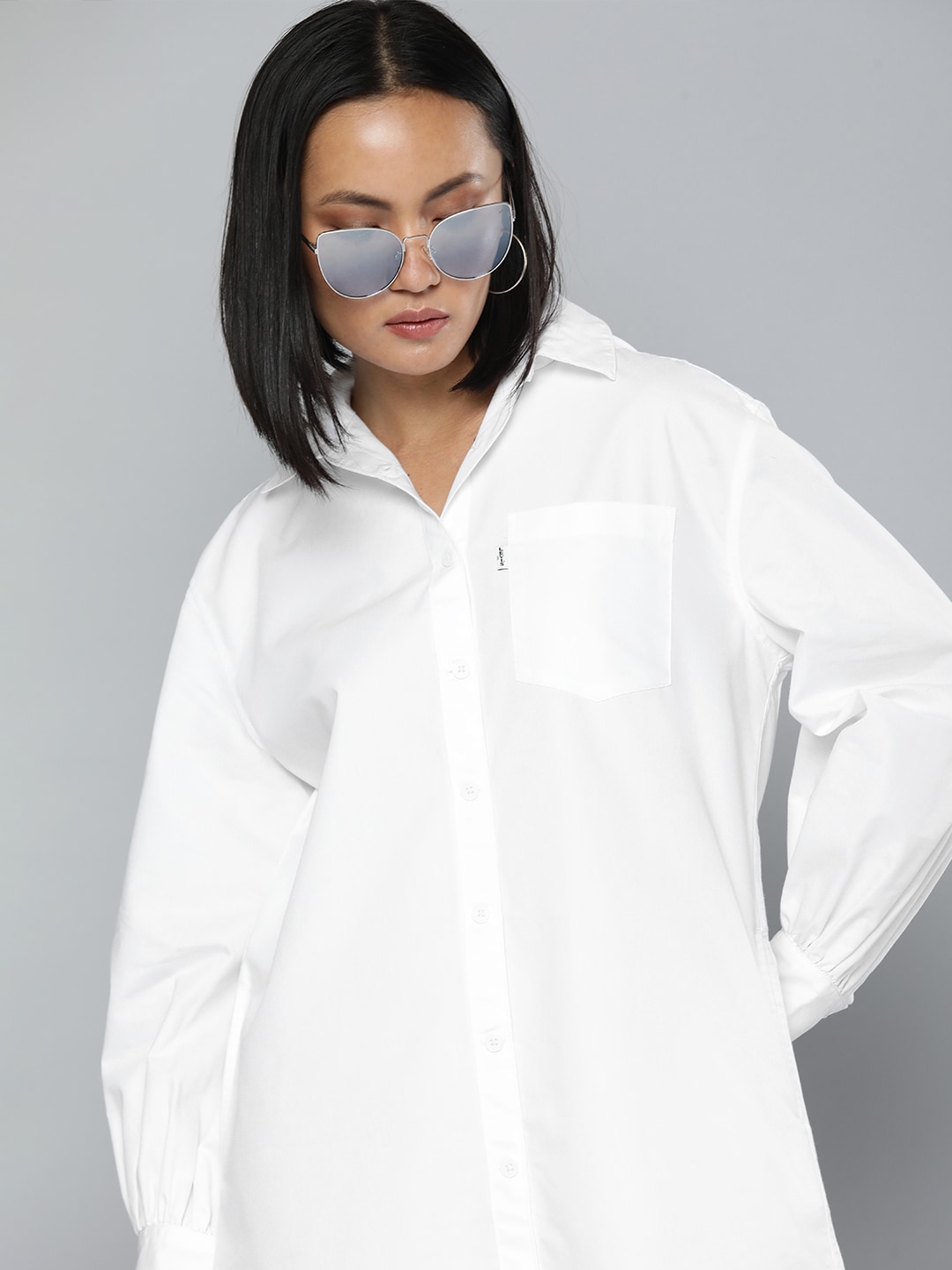 Levis X Deepika Padukone White Hooded Mini Shirt Dress Price in India