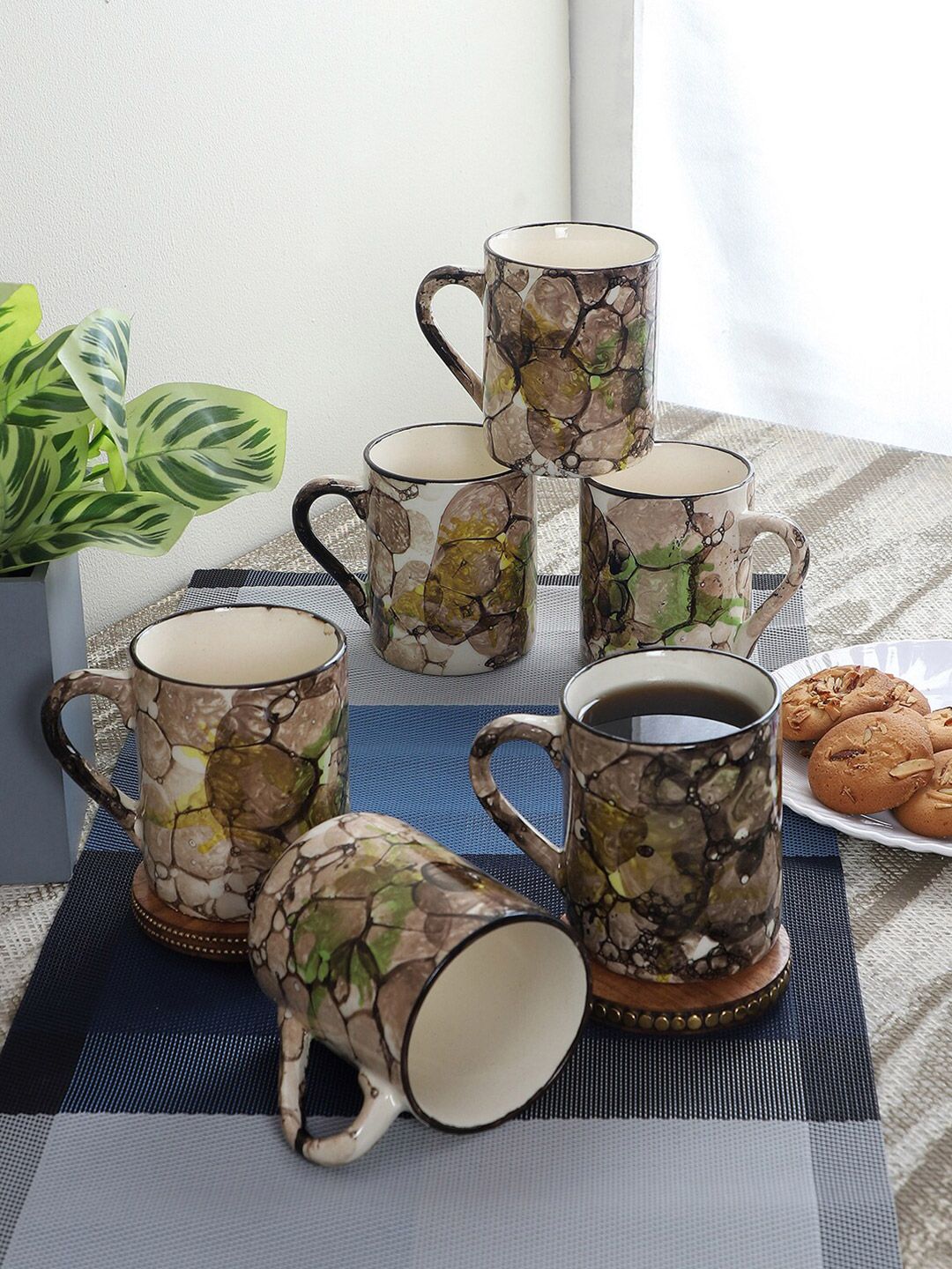 CDI Set Of 6 Multi Color Ceramic Glossy Finish Tea Coffee Cups Price in India