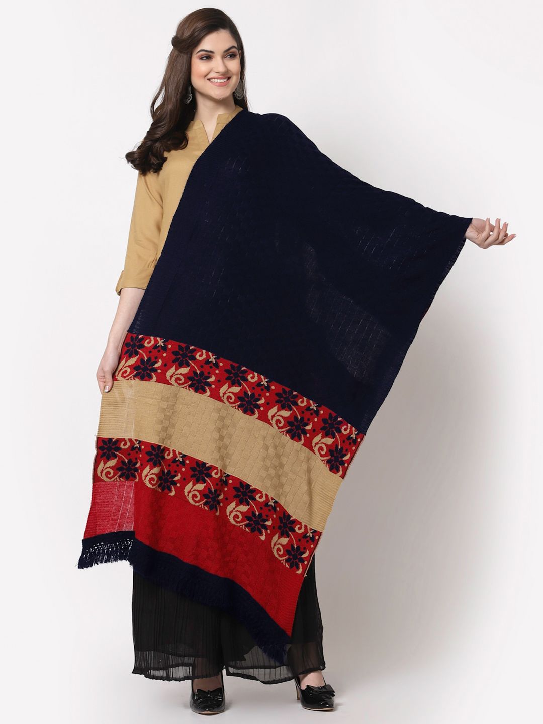 KLOTTHE Women Black & Red Woven Design Stole Price in India