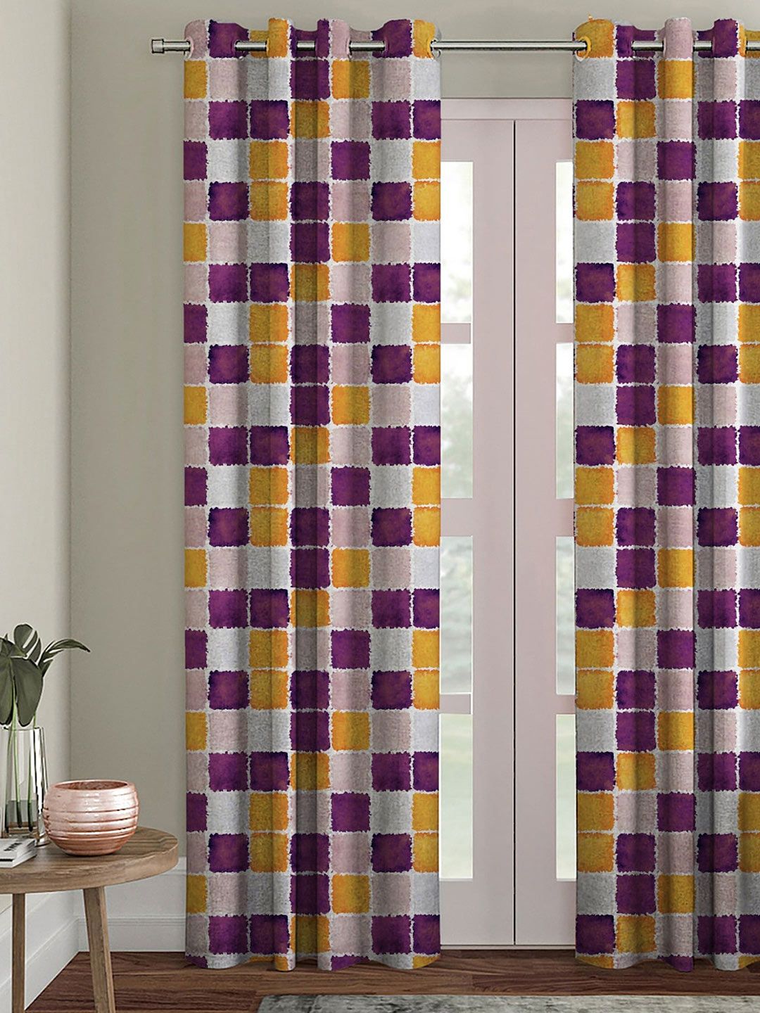 HOUZZCODE Multicoloured Geometric Black Out Door Curtain Price in India