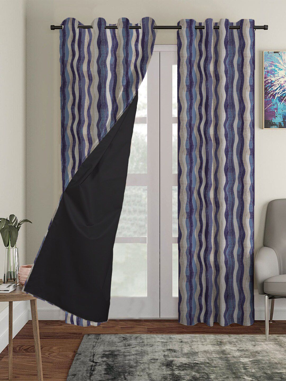 HOUZZCODE Blue Black Out Window Curtain Price in India