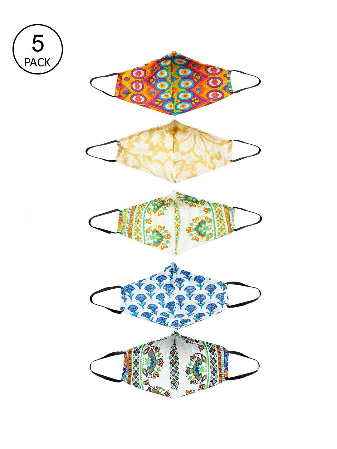 Aujjessa Pack of 5 Printed Pure Cotton Reusable Cloth Masks Price in India