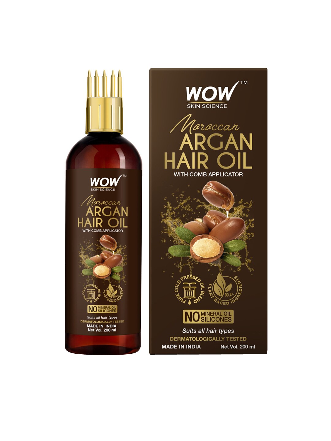WOW SKIN SCIENCE Moroccan Argan Hair Oil with Comb Applicator 200 ml Price in India