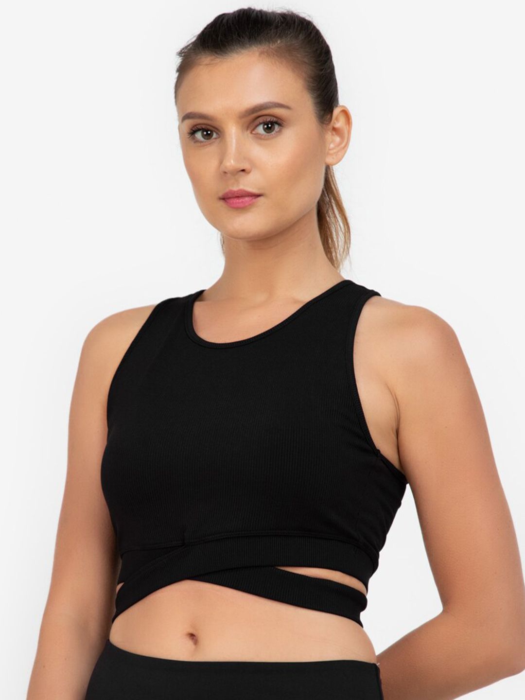 ZALORA ACTIVE Black Ribbed Tank Sports Bra Lightly Padded Price in India