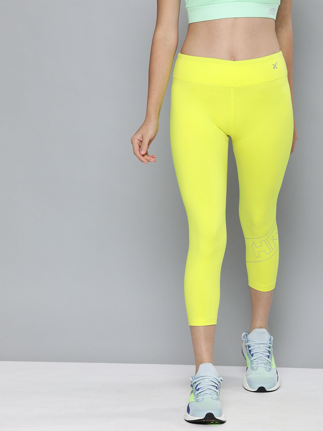 HRX by Hrithik Roshan Training Women Neon Lime Rapid-Dry Brand Carrier Tights Price in India