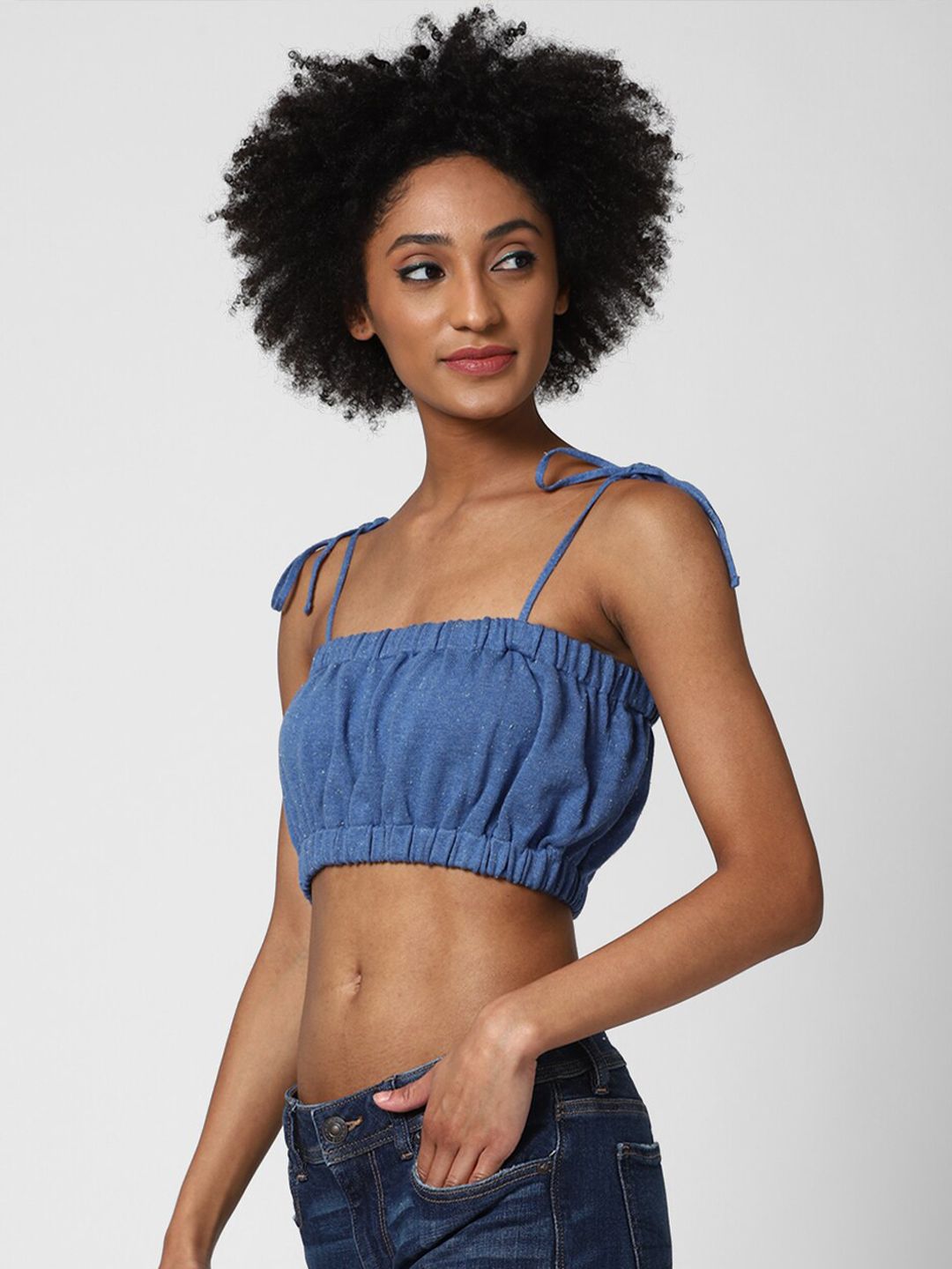 Buy FOREVER 21 Women Blue Pure Cotton Bandeau Style Bralette Crop