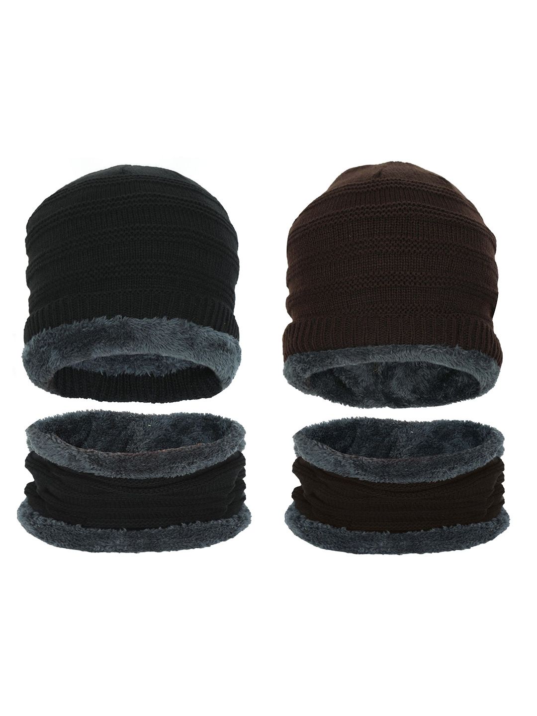 FabSeasons Unisex Black & Brown Pack of 2 Combo of Beanie & Muffler Price in India