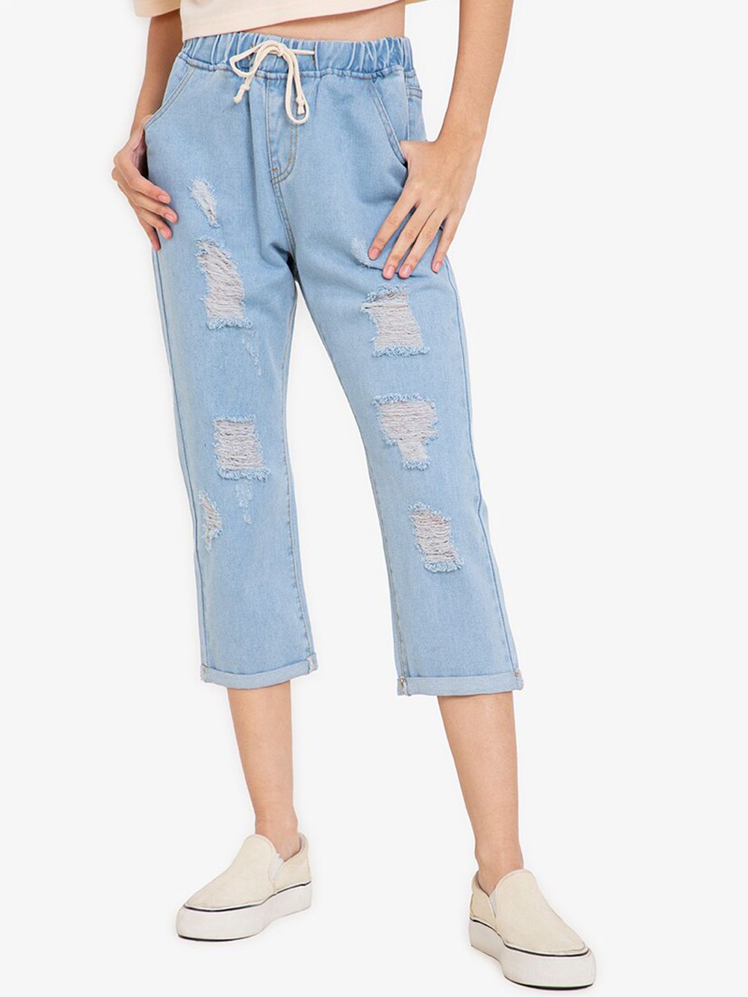 ZALORA BASICS Women Blue Mildly Distressed Light Fade Jeans Price in India