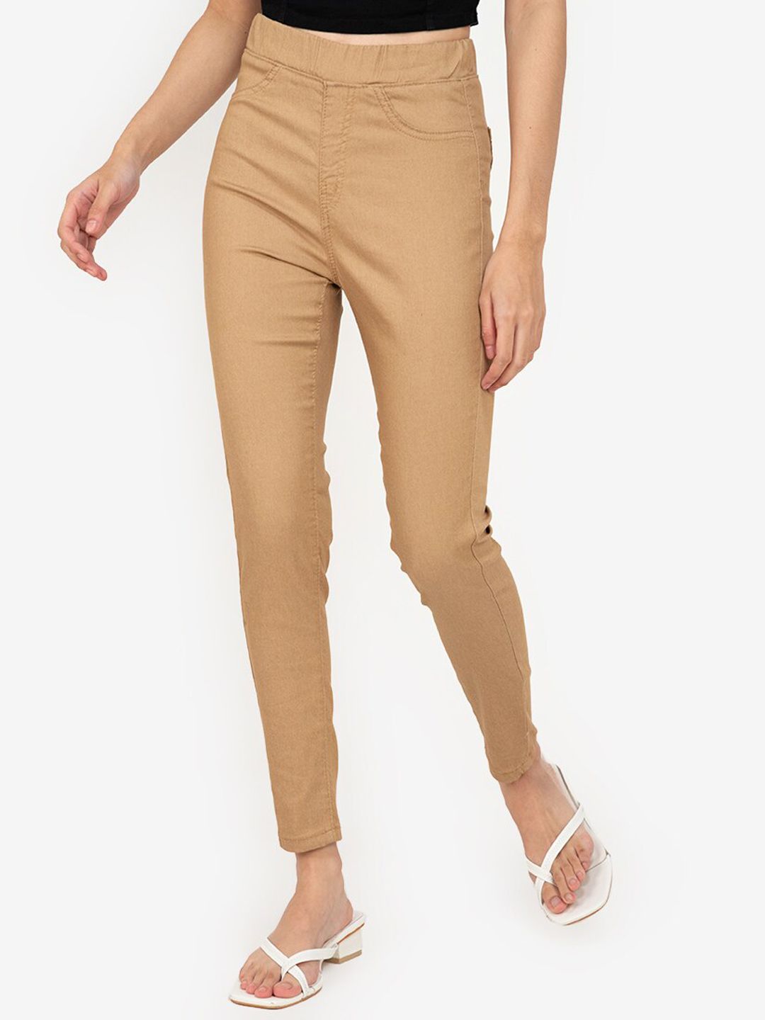 ZALORA BASICS Women Beige Skinny Fit Low Distress Stretchable Jeans Price in India