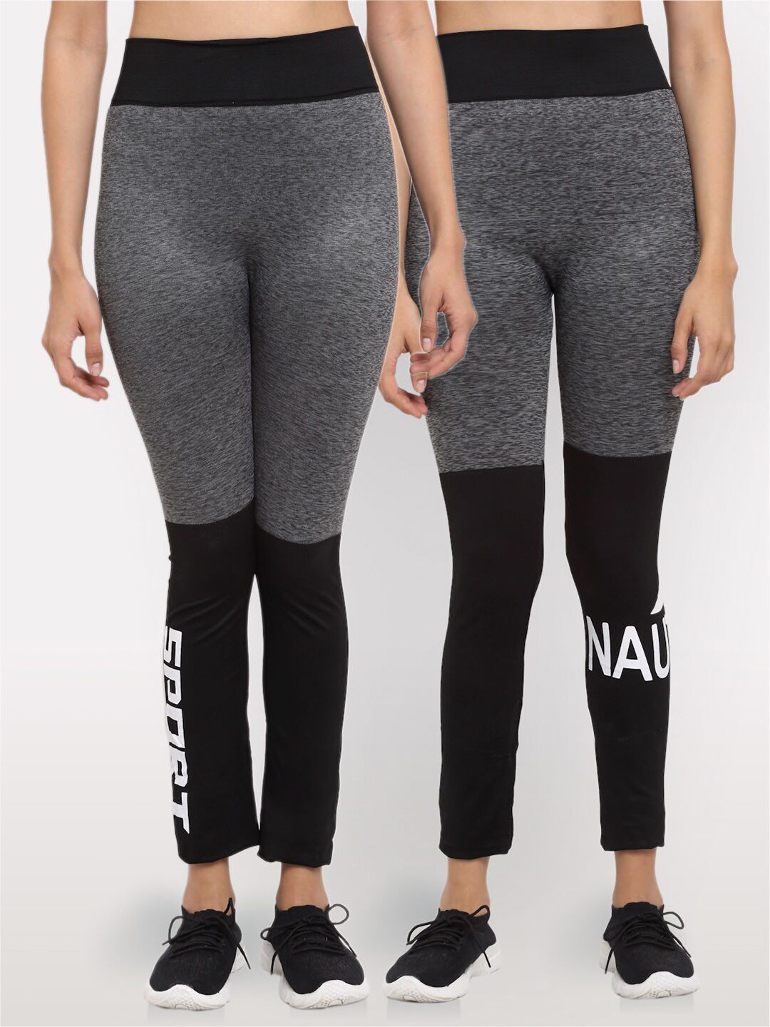 NEUDIS Women Pack Of 2 Grey & Black Seamless Yoga Jeggings Price in India