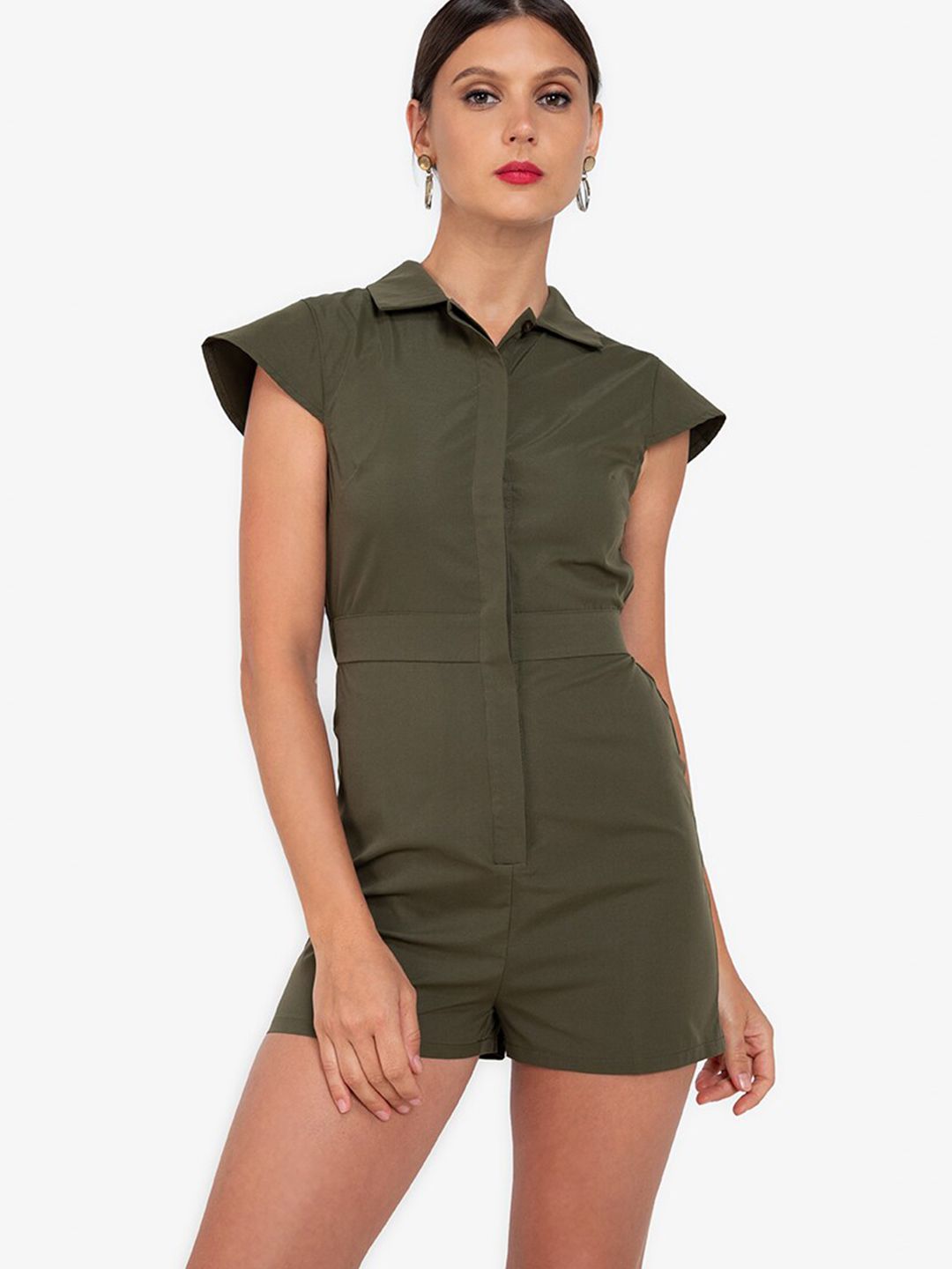 ZALORA WORK Olive Green Pure Cotton Basic Jumpsuit Price in India
