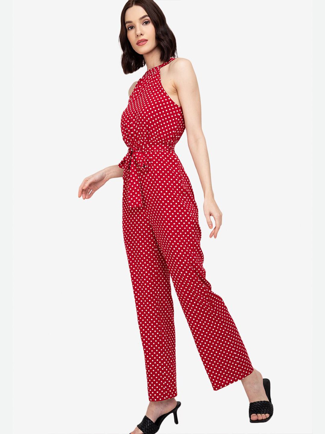 ZALORA WORK Red Printed Halter Neck Basic Jumpsuit Price in India