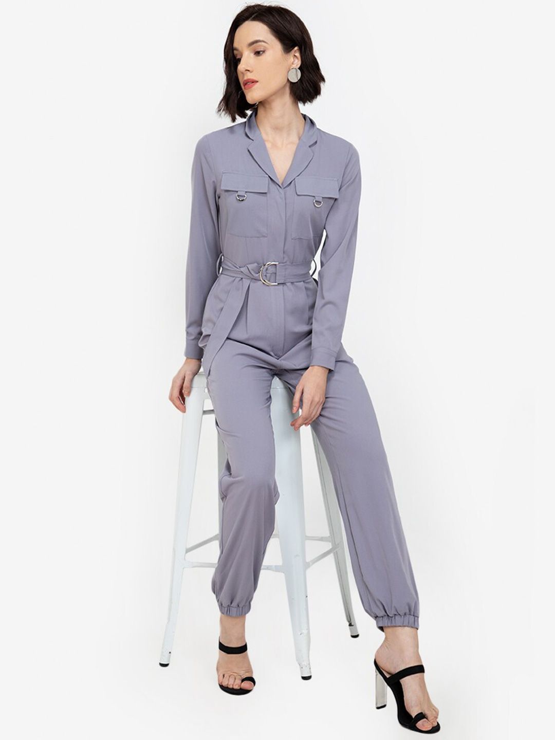 ZALORA WORK Women Grey Solid Utility Jumpsuit Price in India