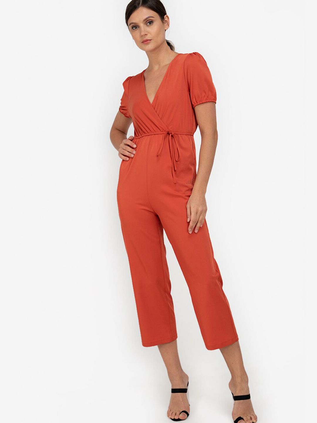 ZALORA WORK Women Orange Basic Wrap Jumpsuit Price in India