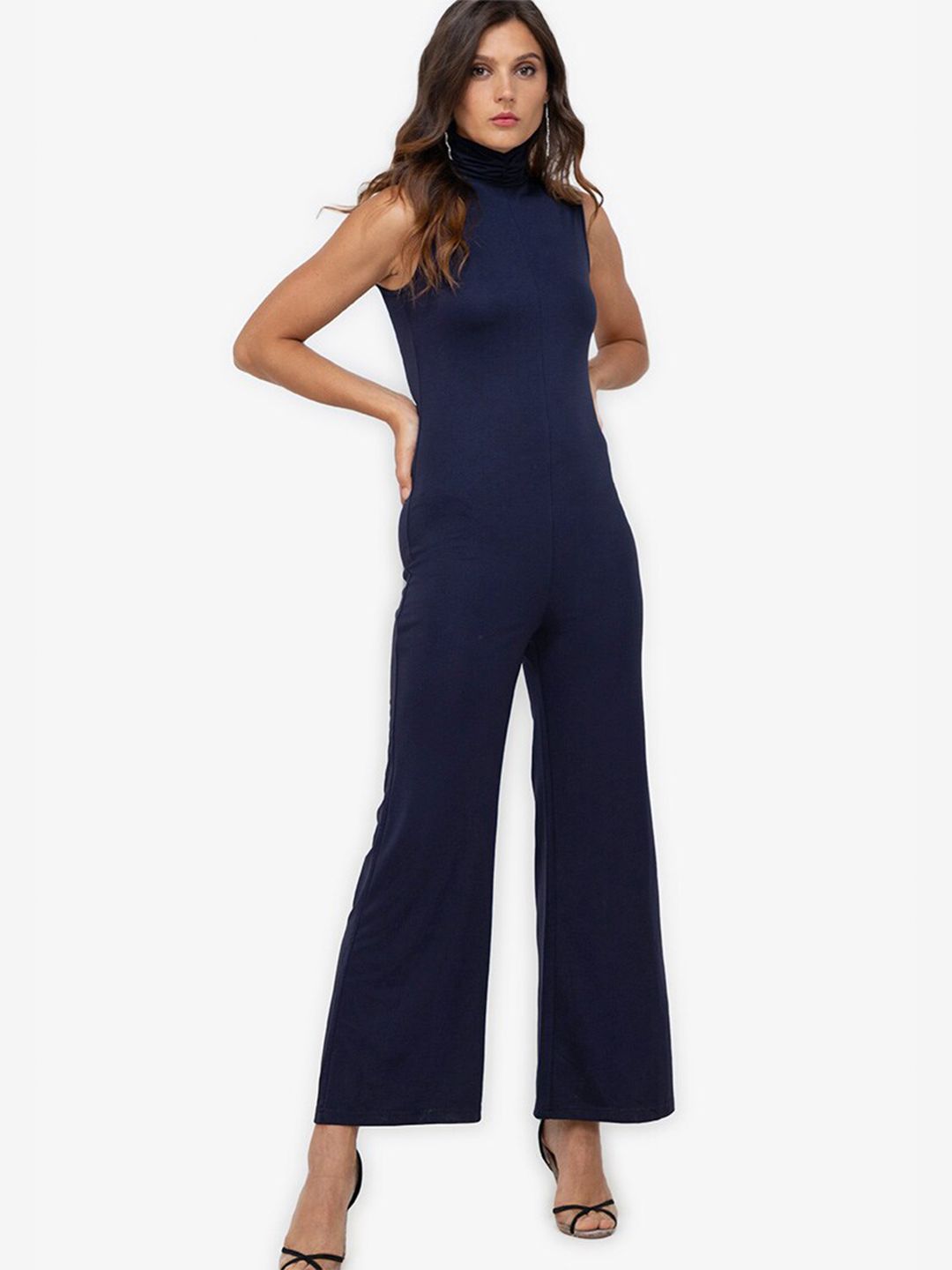 ZALORA WORK Women Navy Blue Solid Turtle Neck Basic Jumpsuit Price in India