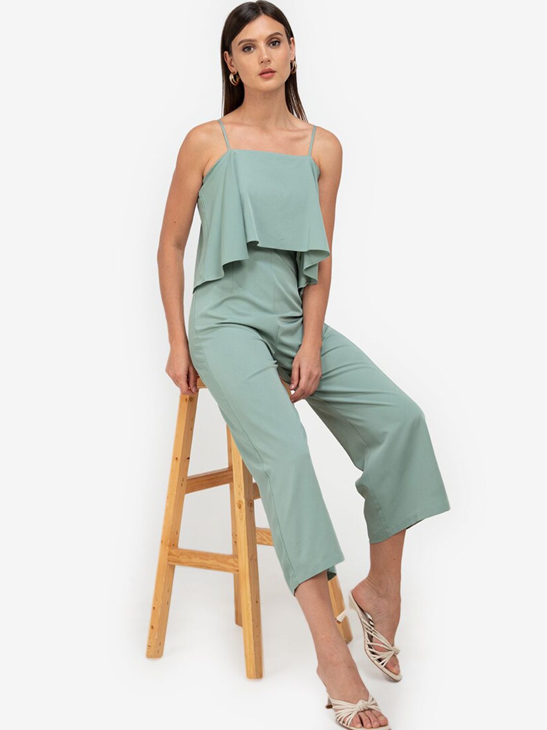 ZALORA WORK Women Green Solid Double Layered Basic Jumpsuit Price in India