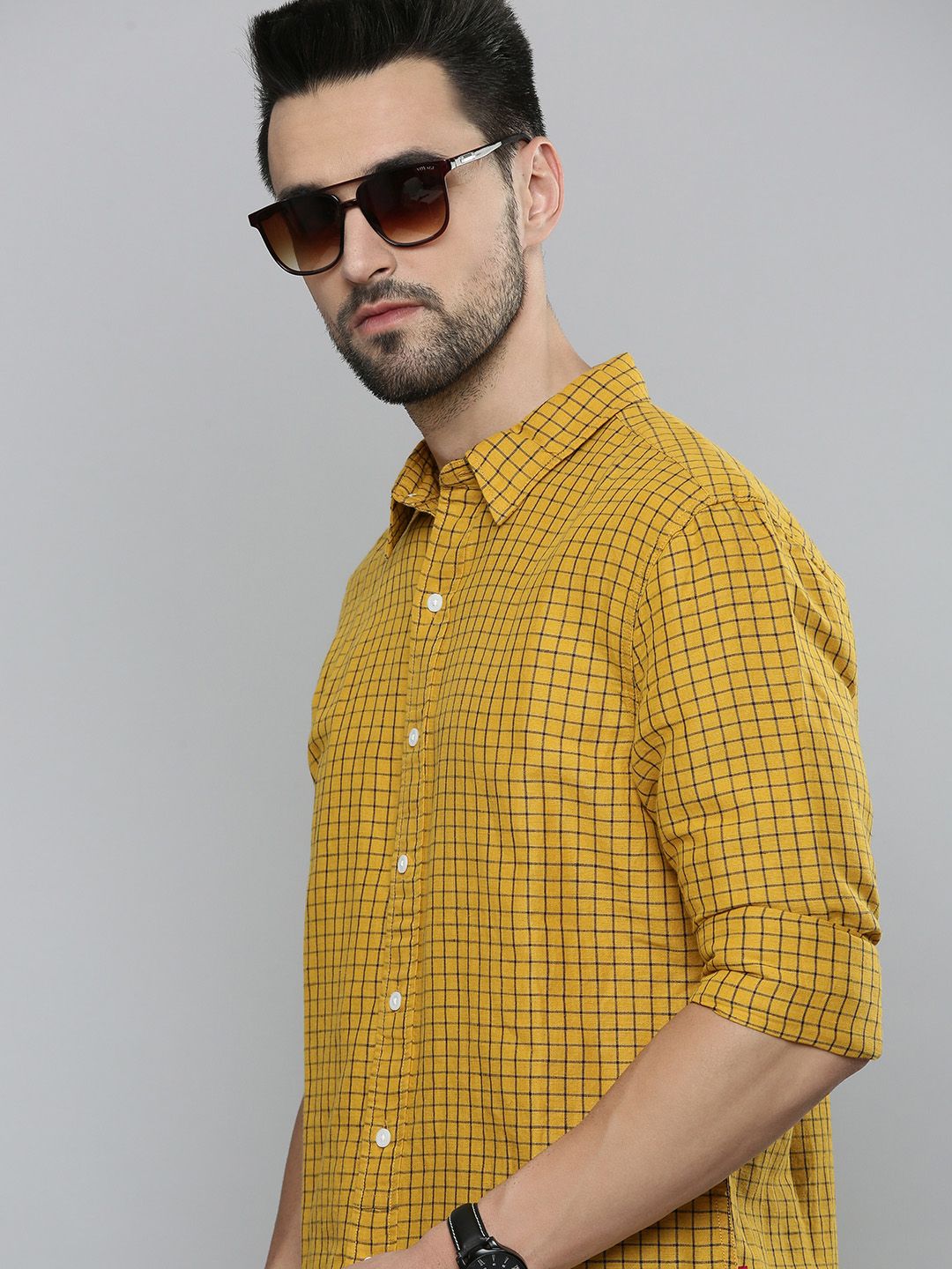 Mufti mustard yellow checked casual shirt clearance