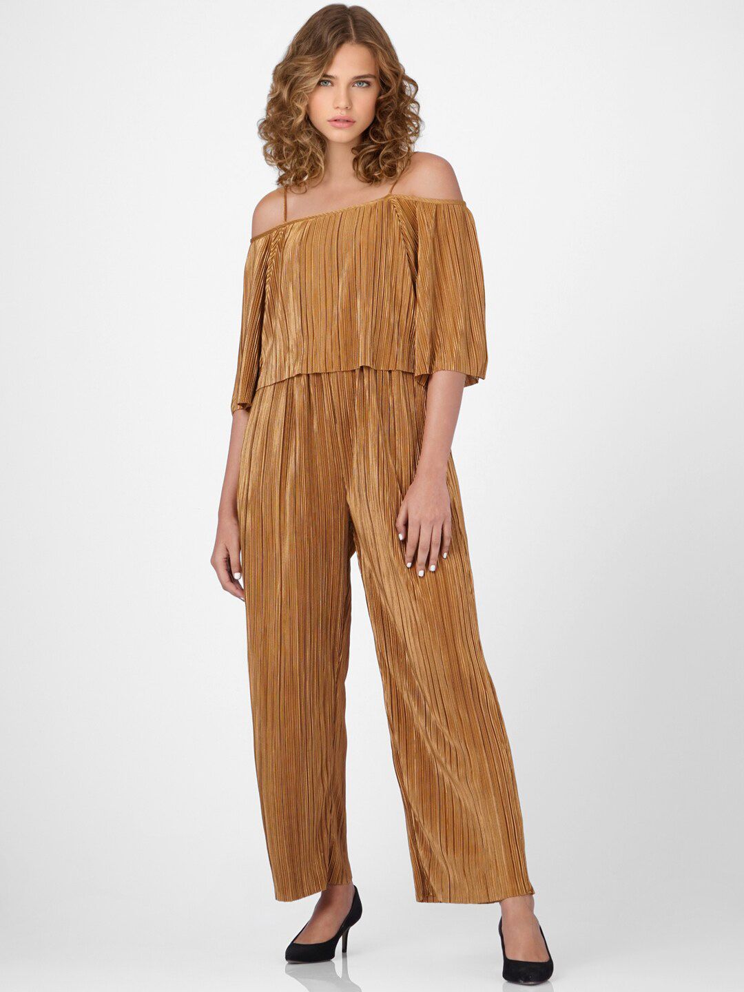 ONLY Brown Off-Shoulder Basic Jumpsuit Price in India
