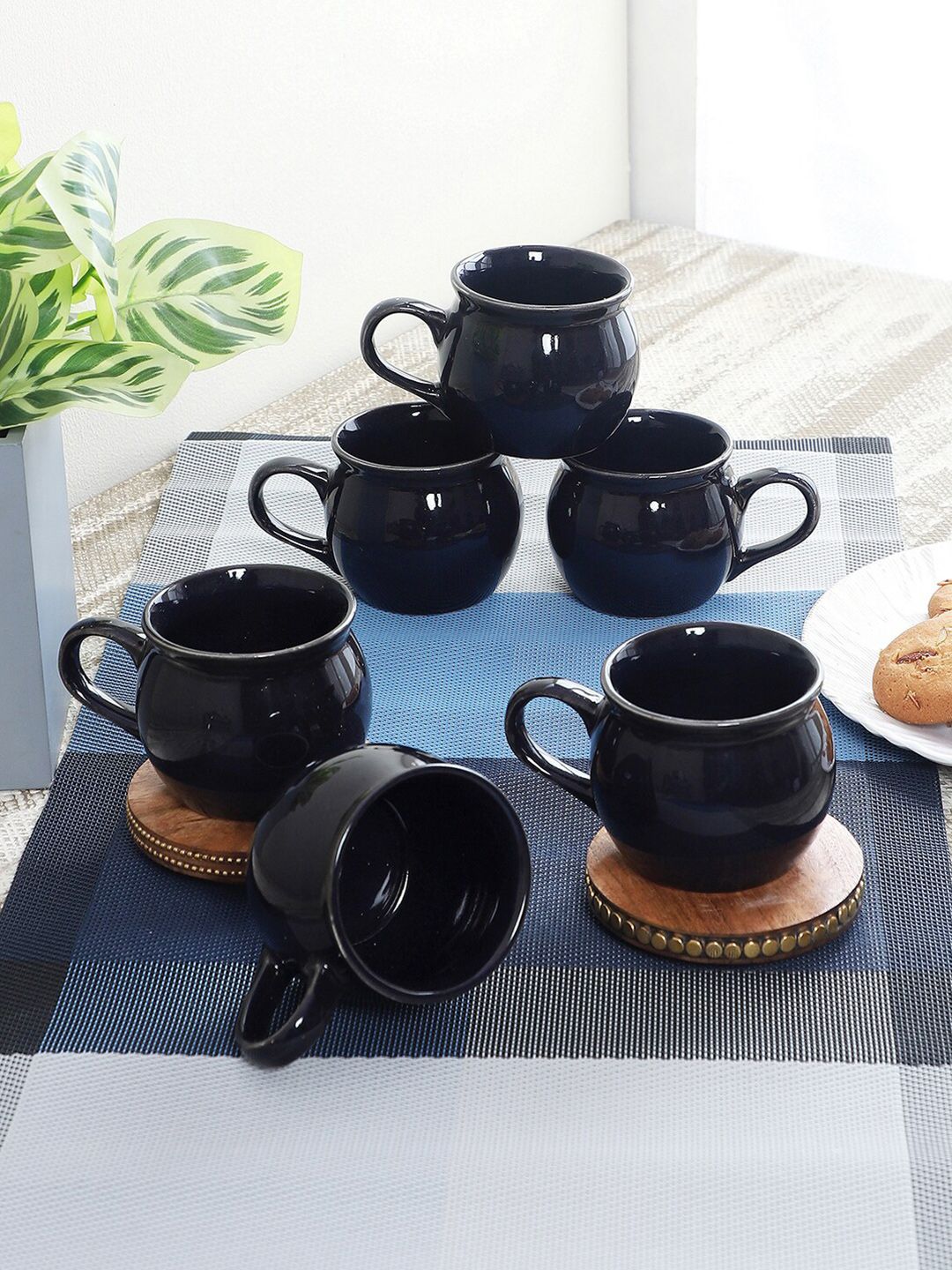 CDI Set-6 Black Solid Ceramic Matte Cups and Mugs Price in India