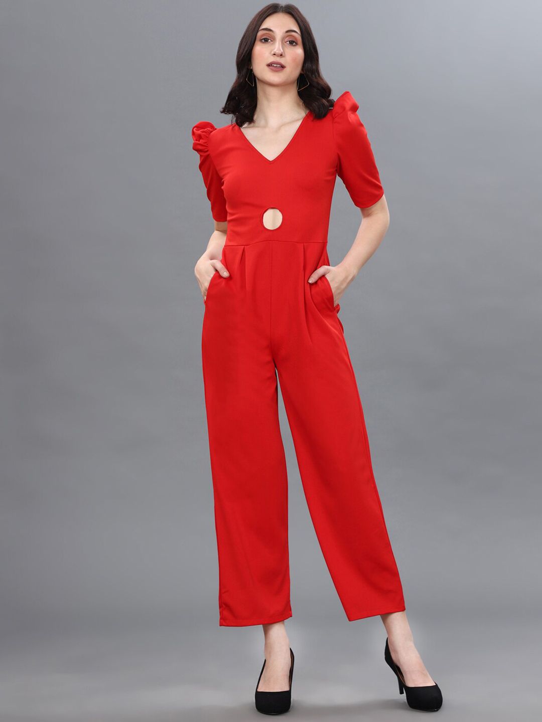 Selvia Women Red Solid Basic Jumpsuit Price in India