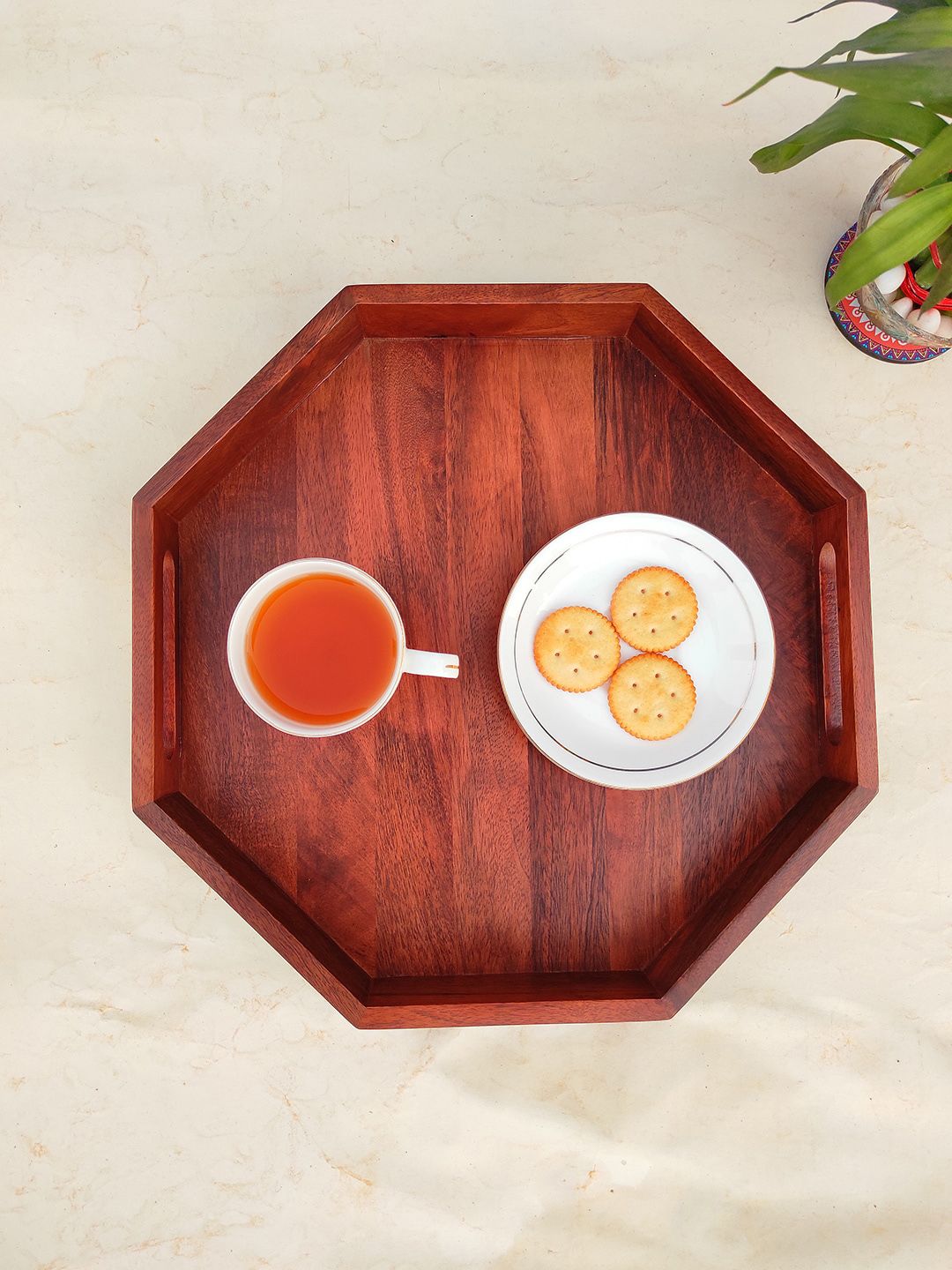 CRAYTON Brown Solid Wooden Serving Tray Price in India