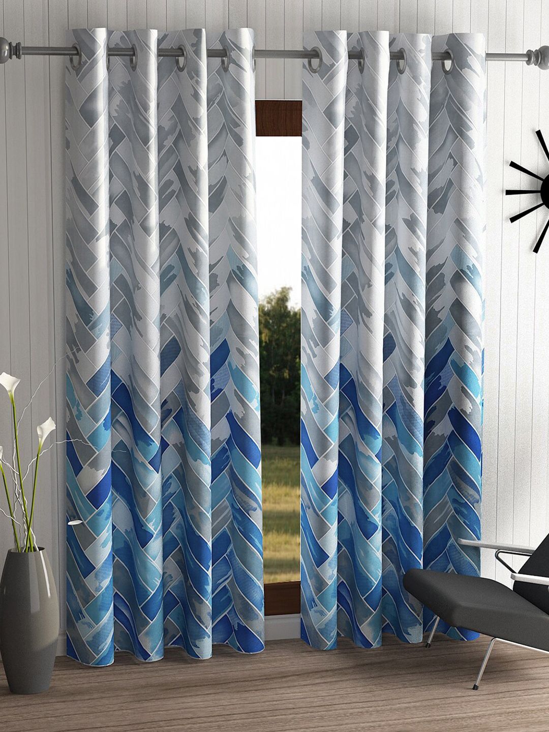 Home Sizzler Blue & Grey Set of 2 Geometric Door Curtains Price in India