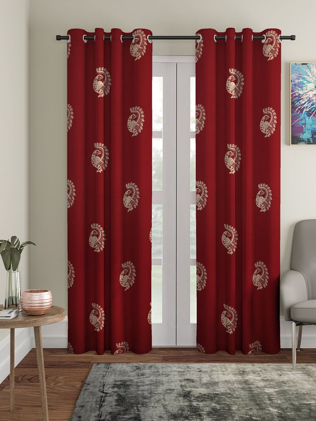 Home Sizzler Maroon & Cream-Coloured Set of 2 Ethnic Motifs Door Curtain Price in India