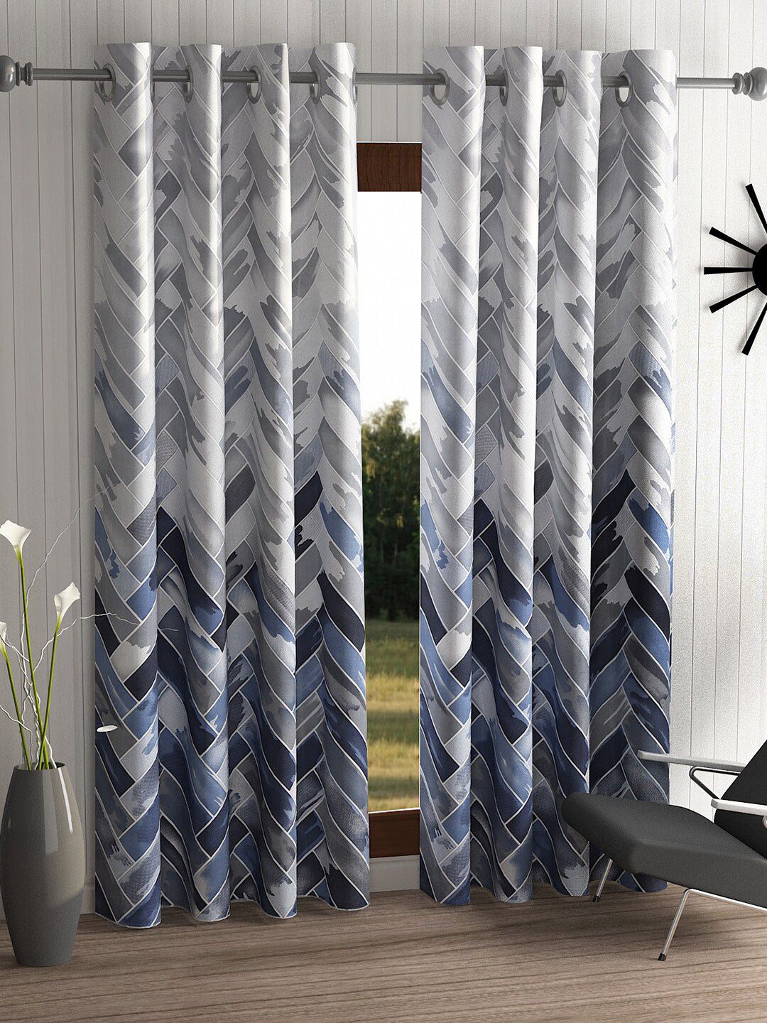 Home Sizzler Grey & Blue Set of 2 Geometric Door Curtains Price in India