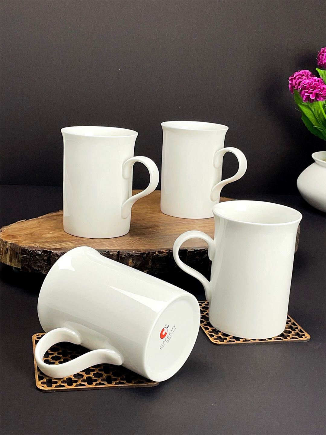 CLAY CRAFT Set of 4 White Solid Ceramic Glossy Mugs Price in India