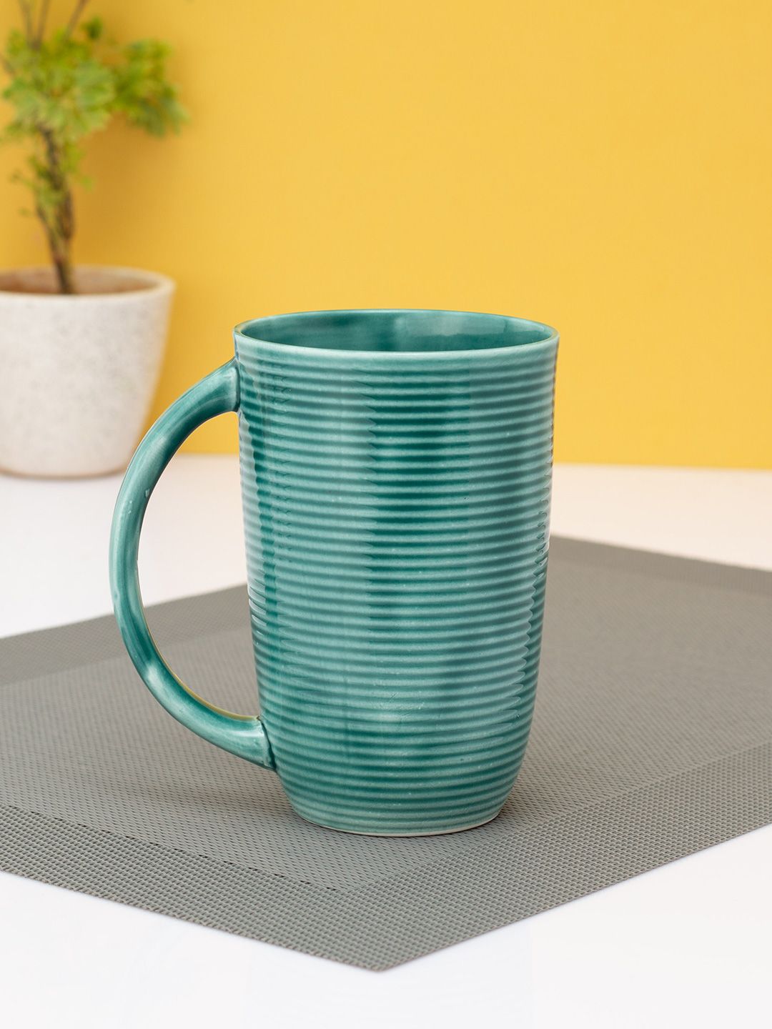 CLAY CRAFT Blue Striped Ceramic Glossy Mug Price in India