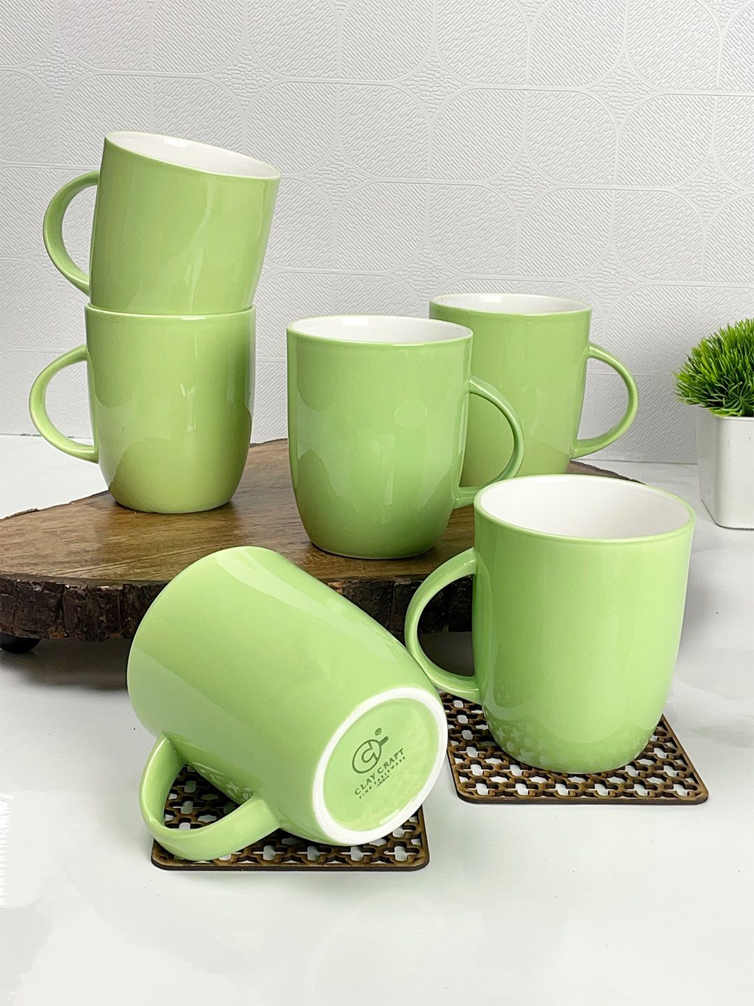 CLAY CRAFT Set Of 6 Green Solid Ceramic Coffee Mug Price in India