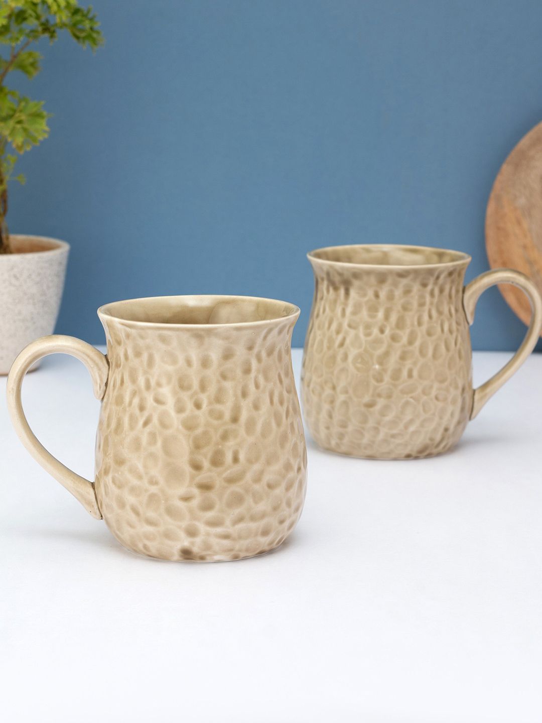 CLAY CRAFT Set Of 2 Cream-Coloured Textured  Ceramic Coffee Mug Price in India