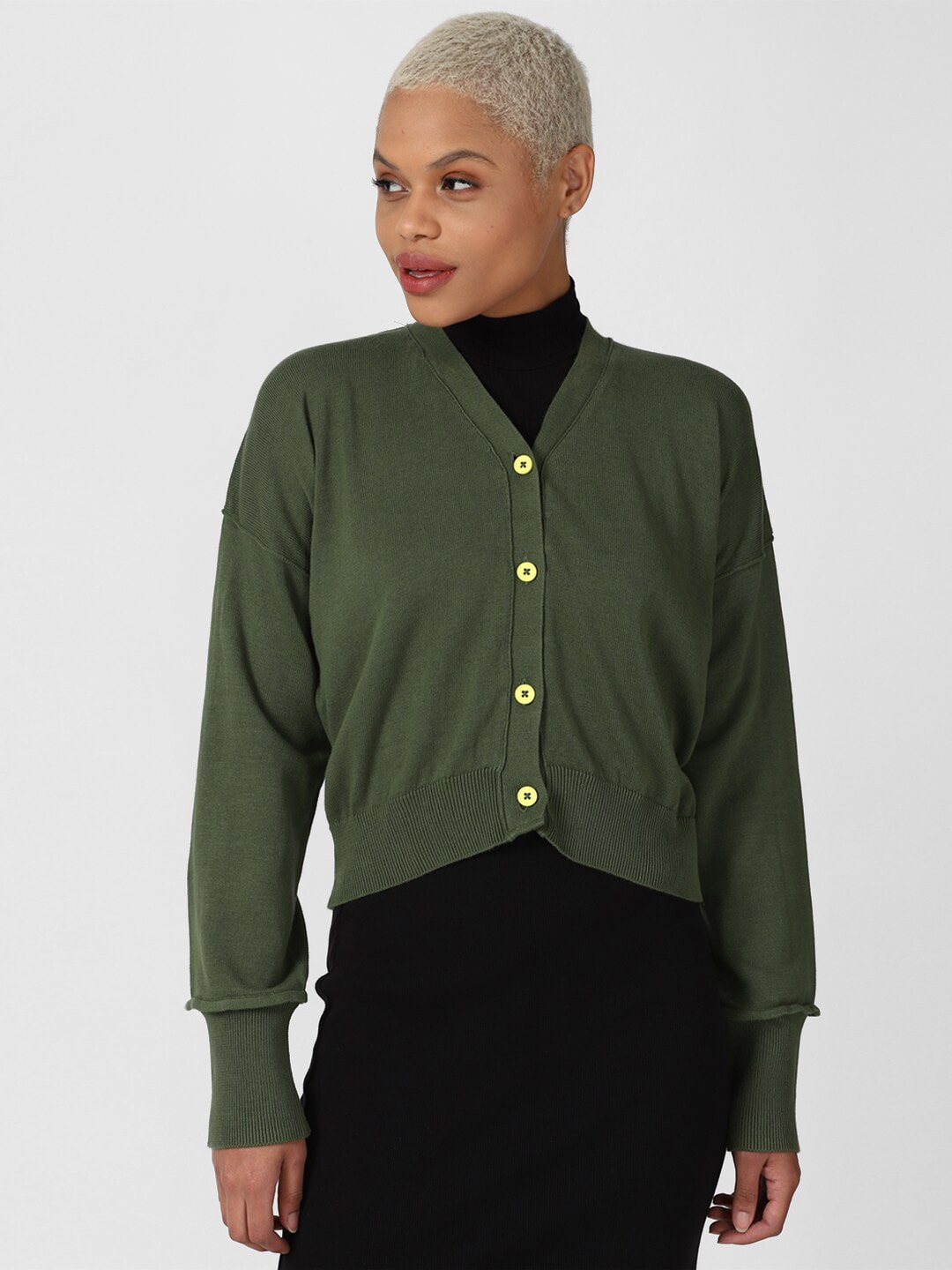 FOREVER 21 Women Olive Green Cardigan Price in India