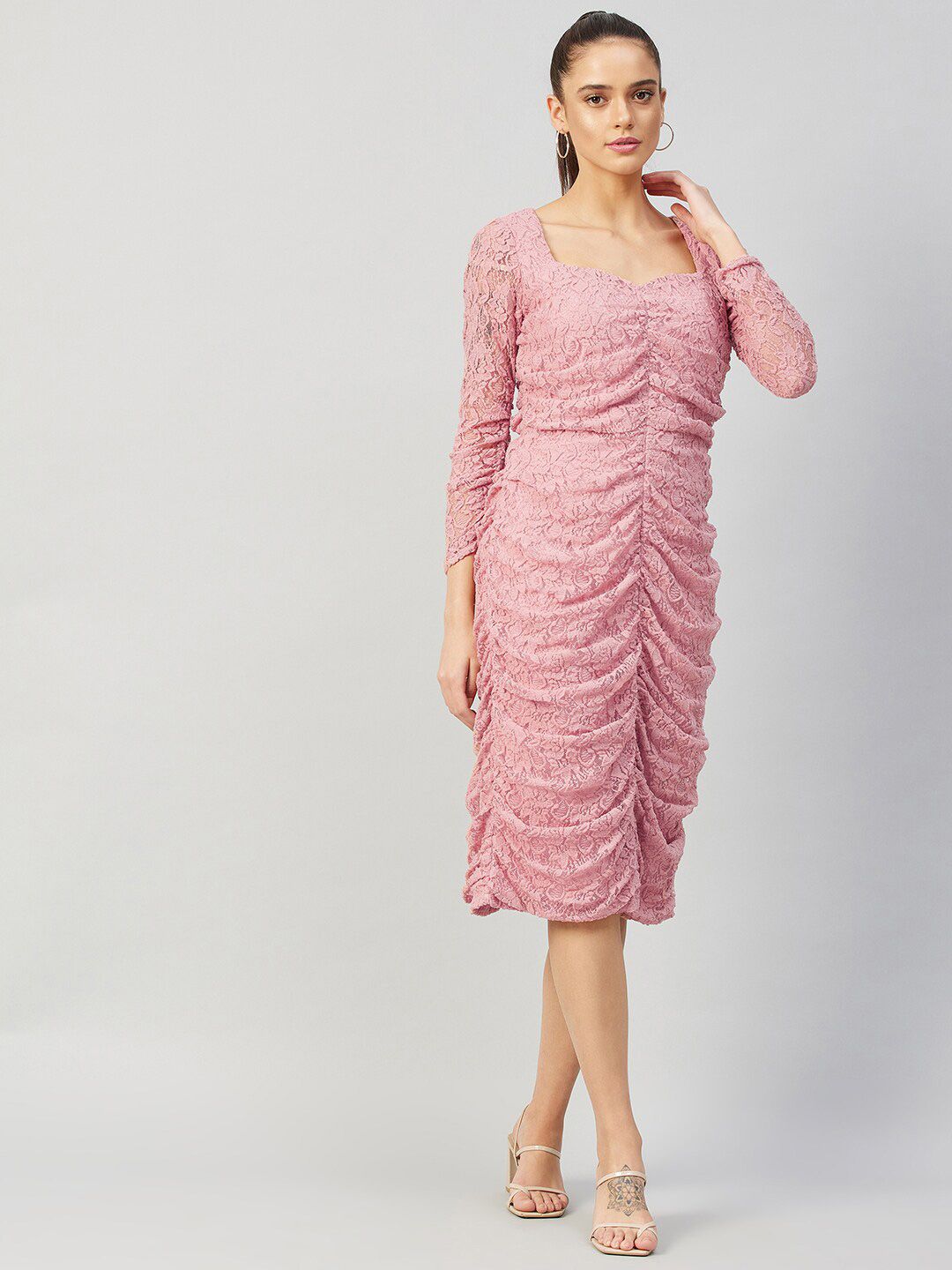Athena Pink Lace Sheath Midi Dress Price in India