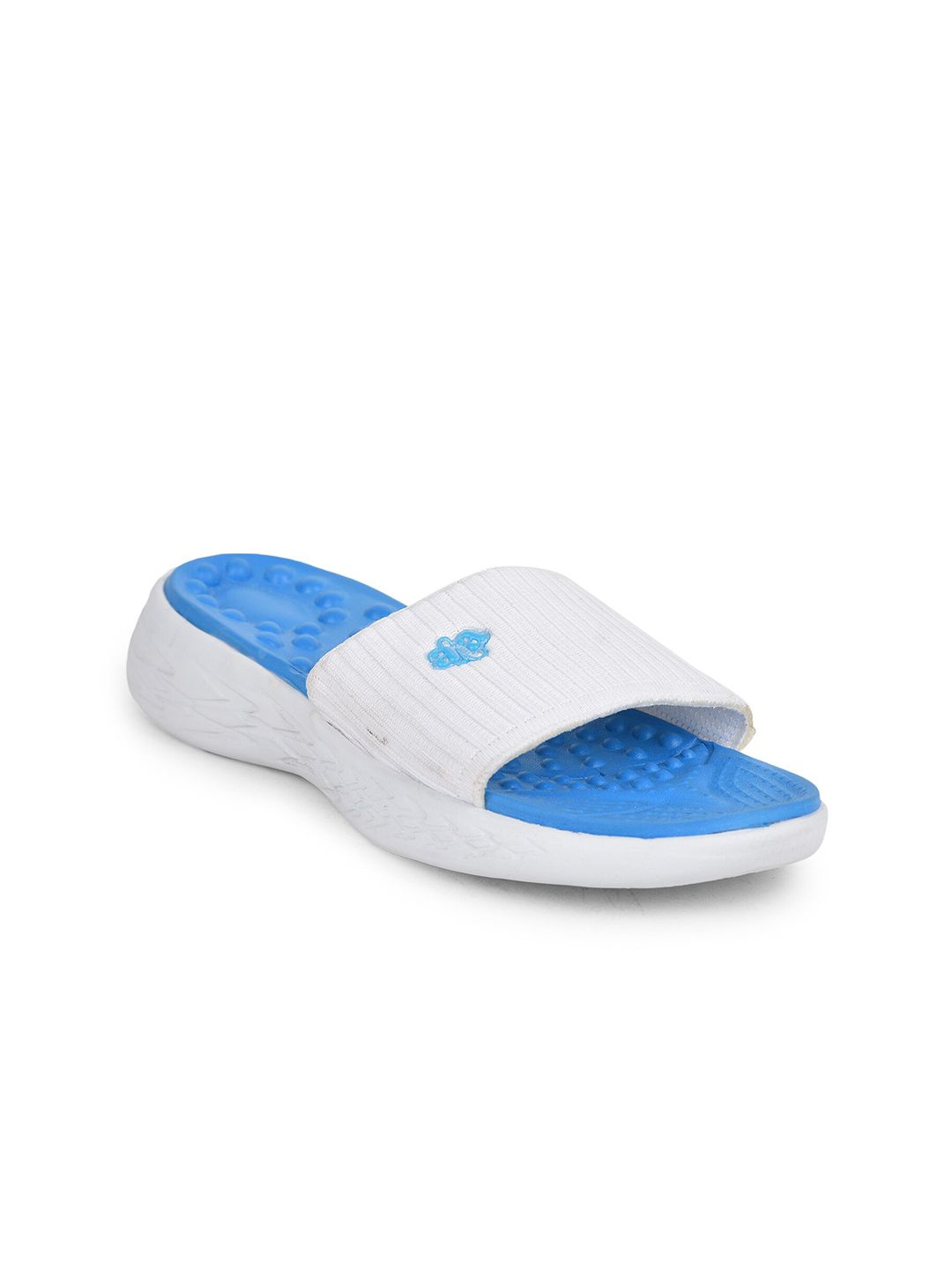 Liberty Women Blue & White Colourblocked Sliders Price in India