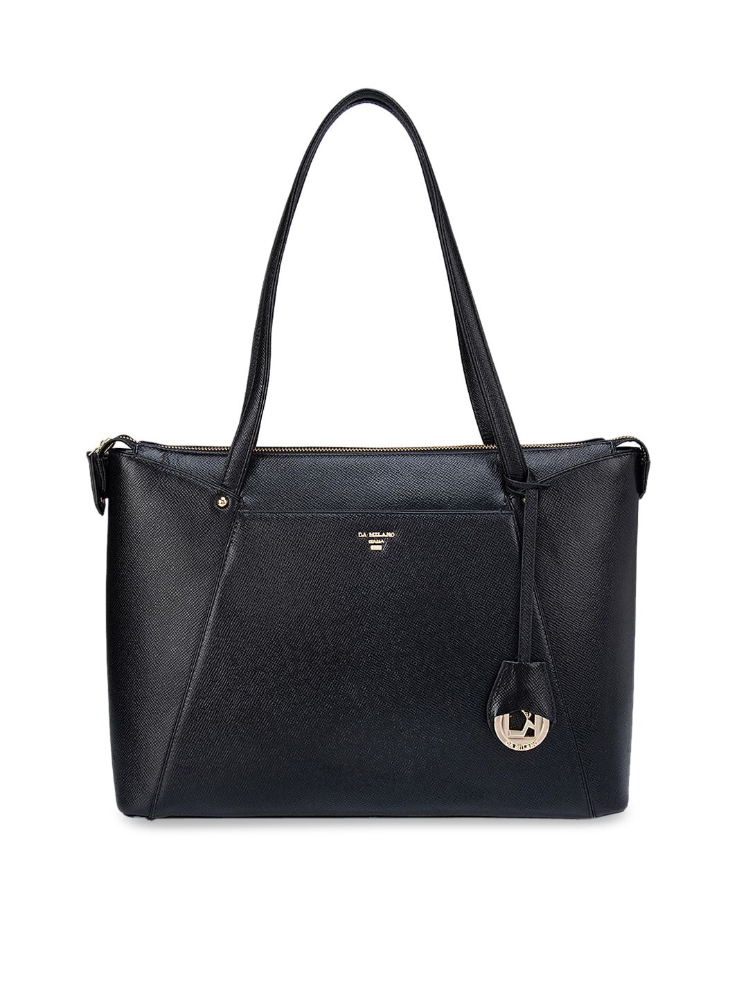 Da Milano Black Textured Leather Structured Shoulder Bag Price in India