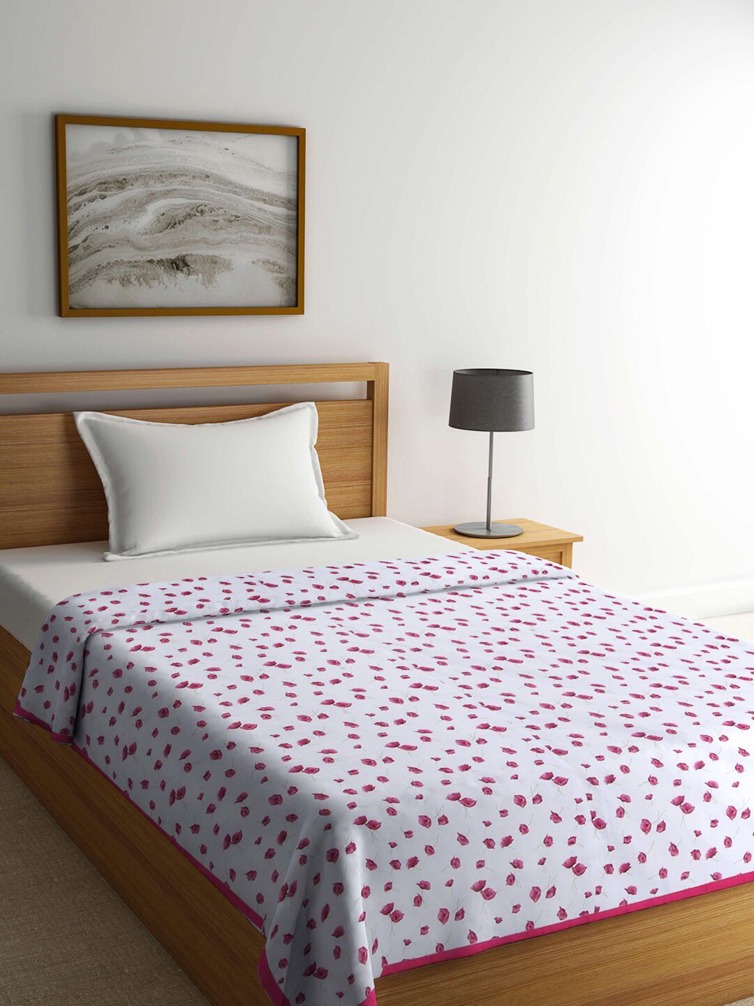 Arrabi Pink Floral Mild Winter Printed 300 GSM Single Bed Dohar Price in India