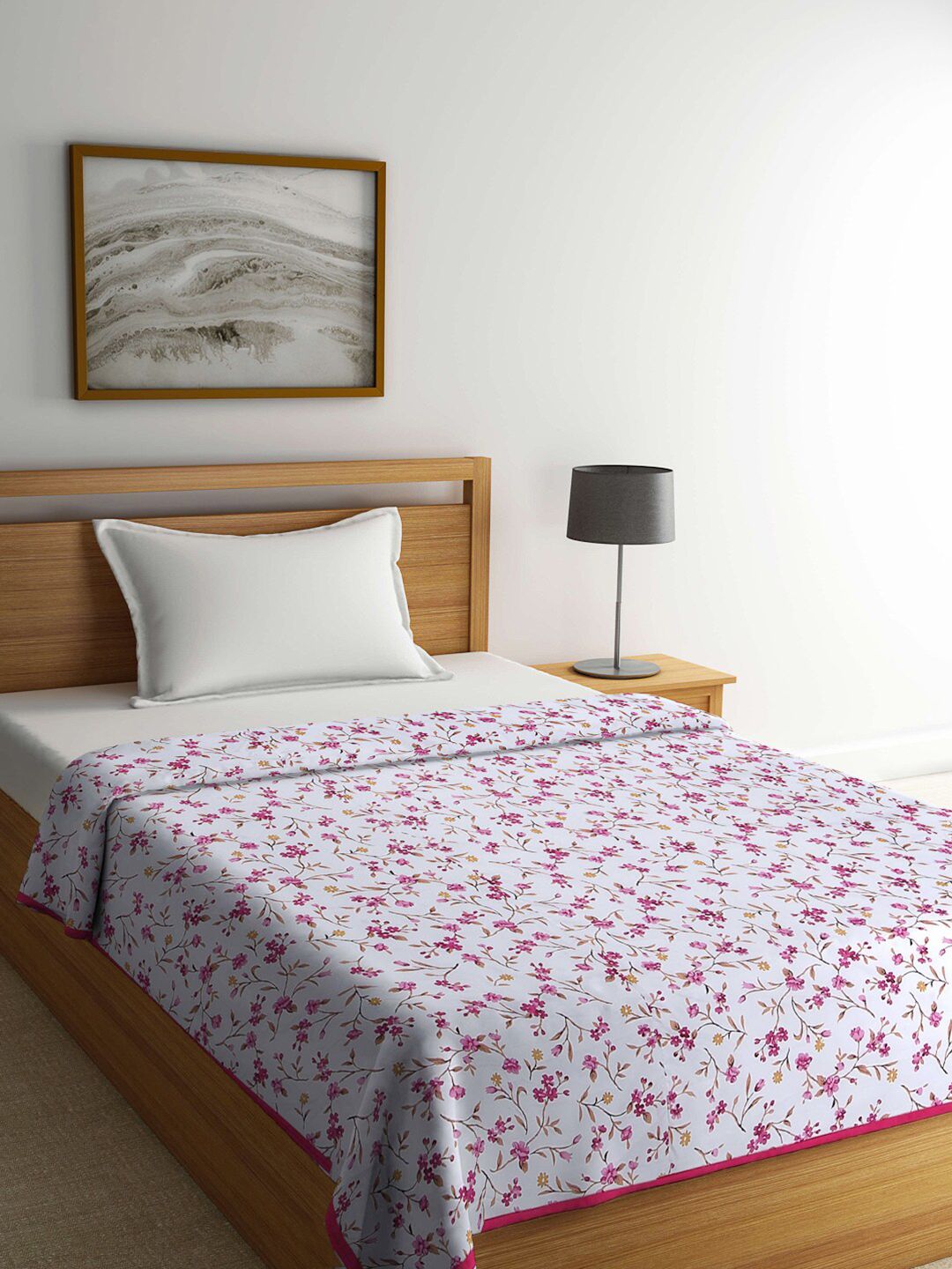 Arrabi White & Pink Floral Mild Winter 300 GSM Single Bed Dohar Price in India