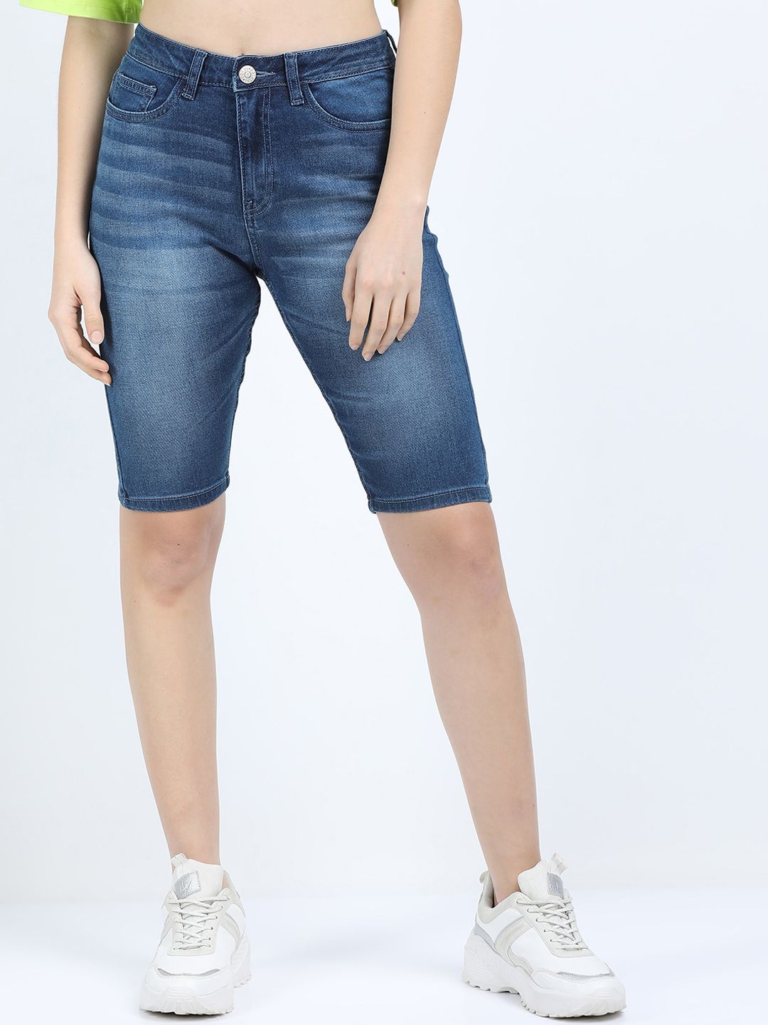 Tokyo Talkies Women Blue Washed Denim Shorts Price in India