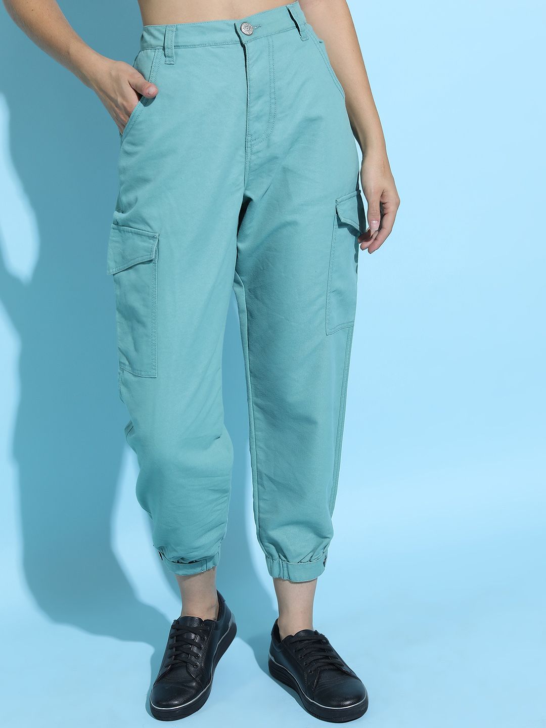 Tokyo Talkies Women Teal Jogger Highly Distressed Jeans Price in India