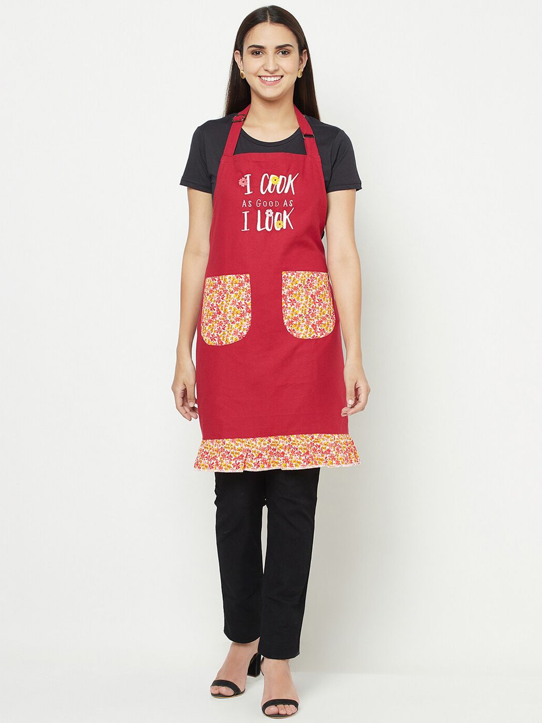 BLANC9 Maroon Printed Pure Cotton Apron Price in India