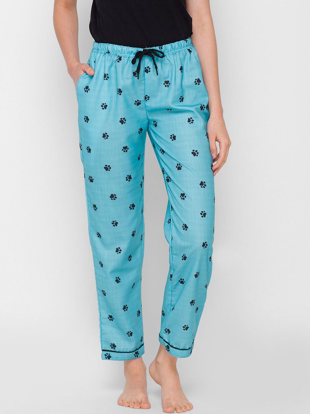 FashionRack Women Blue Printed Cotton Lounge Pants Price in India