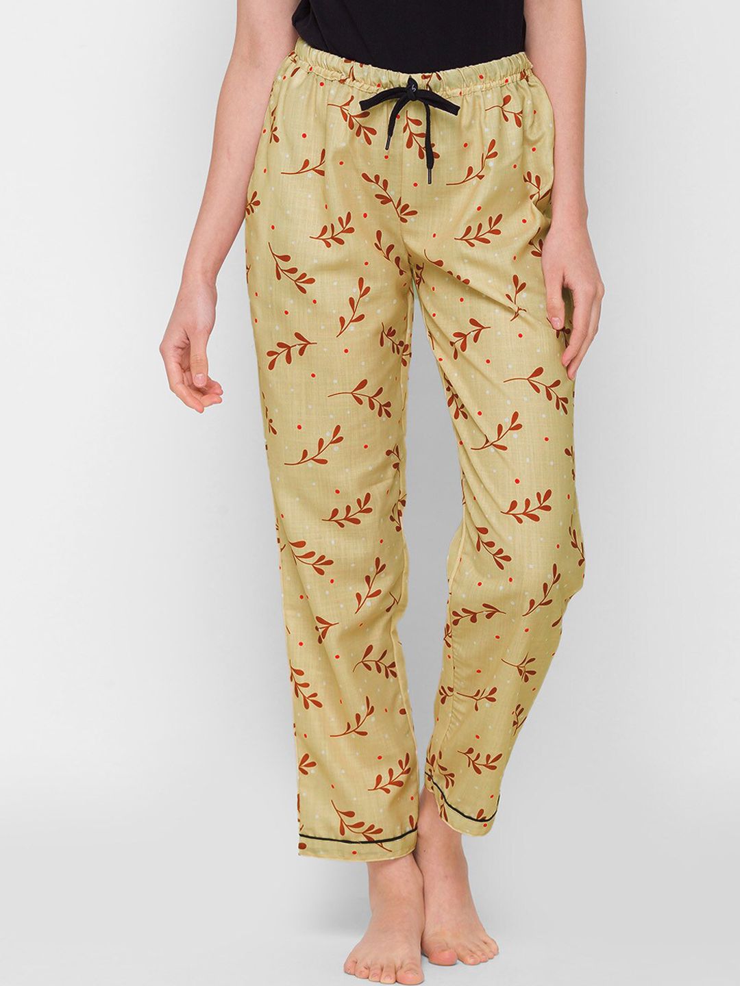 FashionRack Beige Polka Dots Printed Pyjamas Price in India
