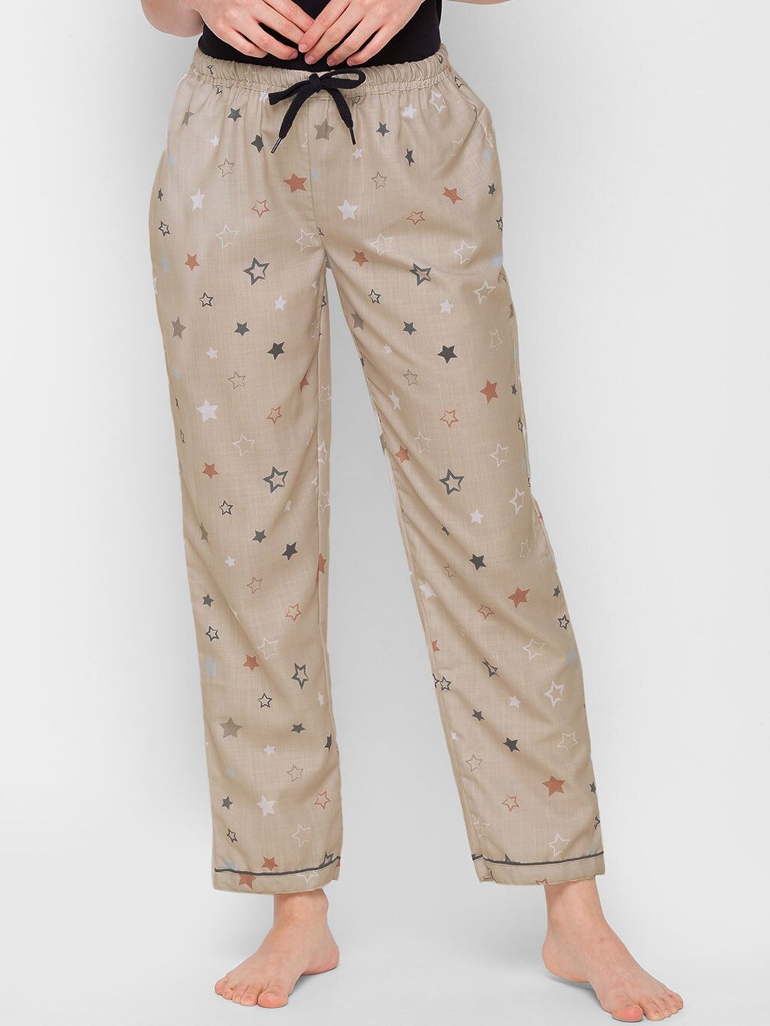 FashionRack Women Beige & Brown Cotton Printed Pyjamas Price in India