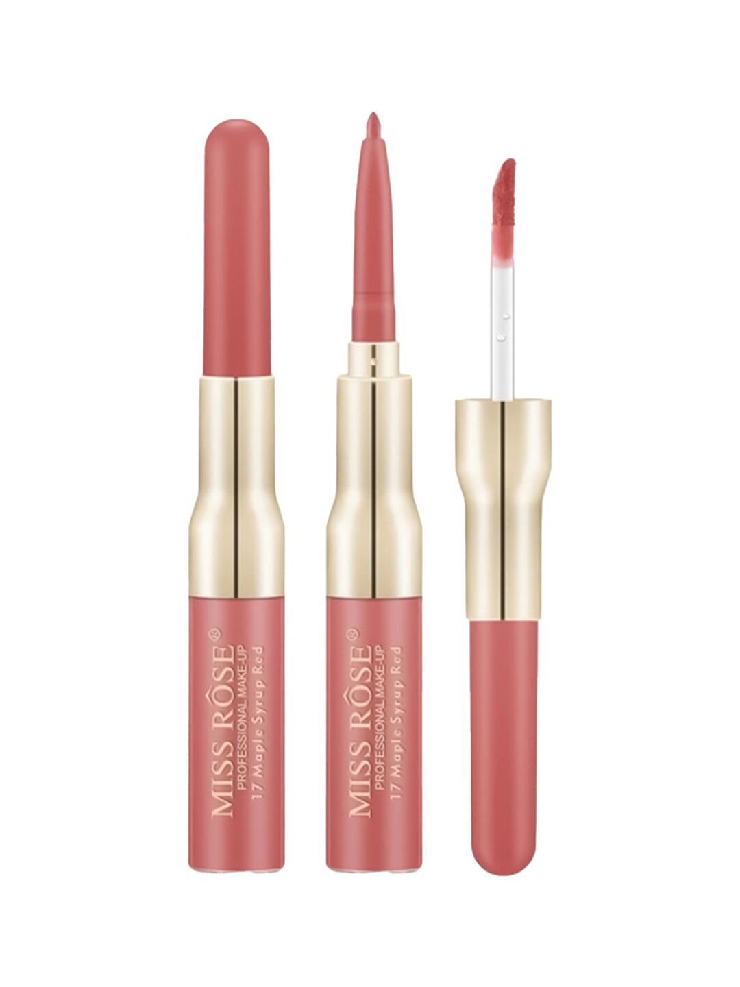 MISS ROSE 2 in 1 Matte Lipliner And Liquid Lip Gloss - 17 Maple Syrup Red Price in India