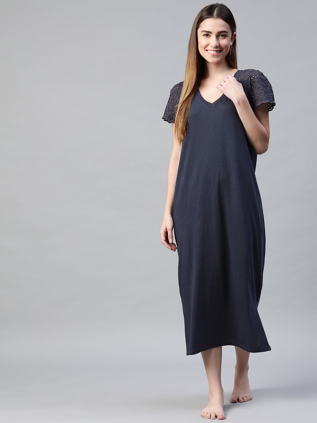 Navy Marks And Spencer Ladies Long Nightdresses Buy Marks Spencer Navy Blue  Solid Cotton Nightdress Nightdress