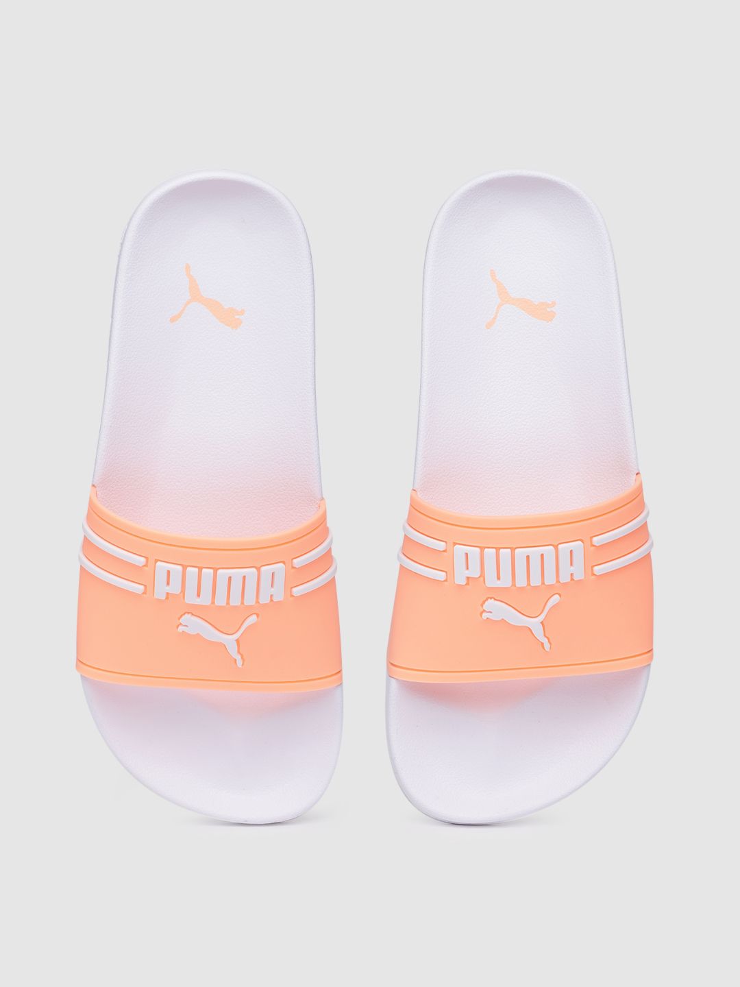 Puma Unisex Fizzy Peach Orange & White Brand Logo Applique Leadcat 2.0 Neon Sliders Price in India