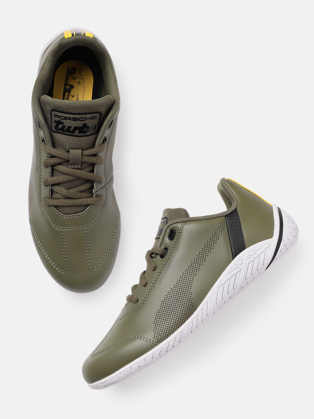 Puma Unisex Olive Green Solid Leather Sneakers Price in India