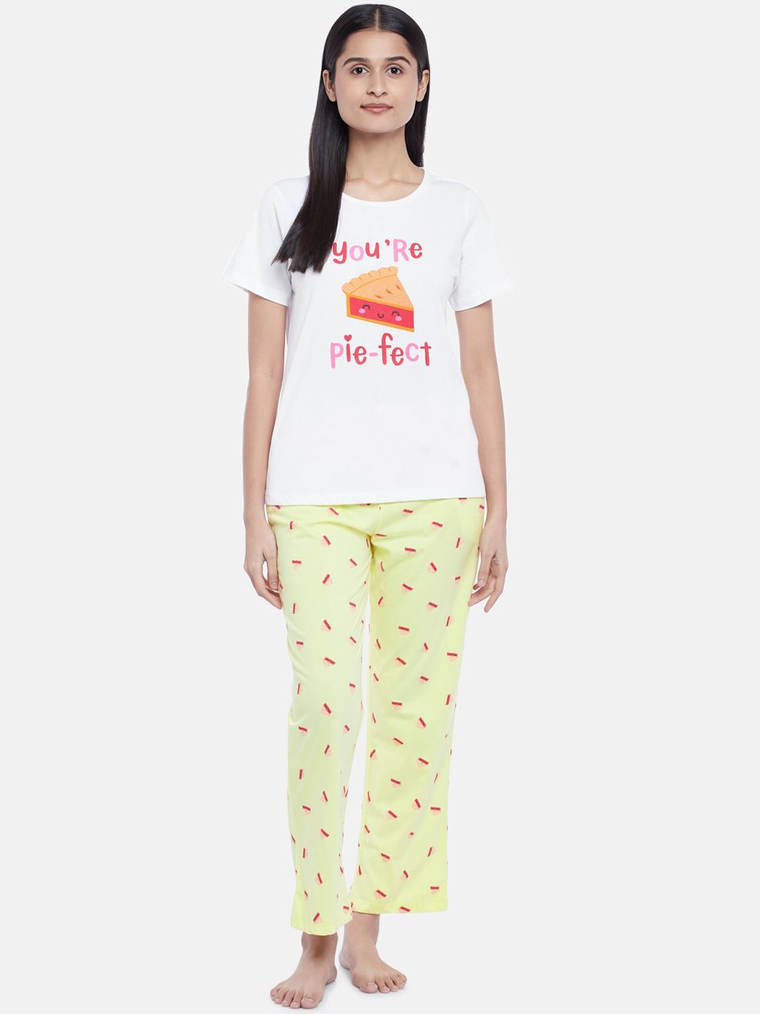 Dreamz by Pantaloons Women Yellow & White Printed Night suit Price in India