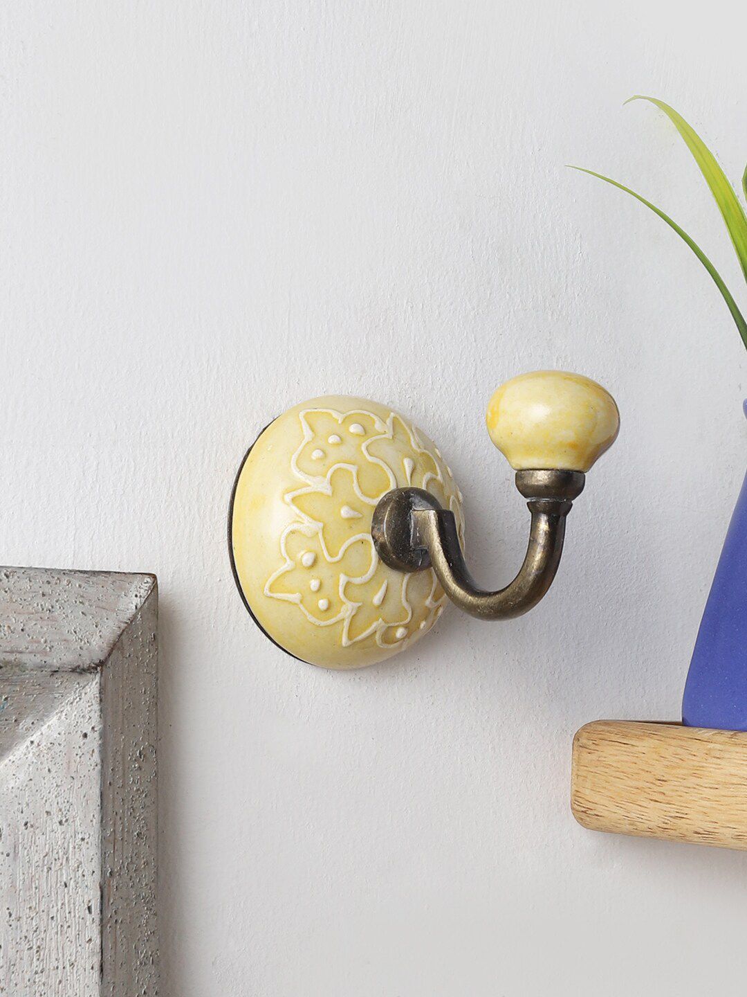 MIAH Decor Yellow Ceramic Embossed Utility Wall Hook Price in India